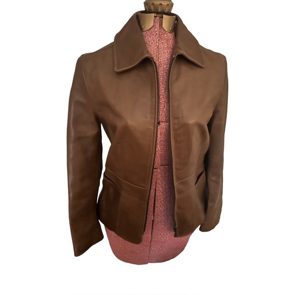 Ann Taylor Jackets & Blazers - Ann Taylor Genuine Leather Brown Zip Jacket Classic Tailored Size S